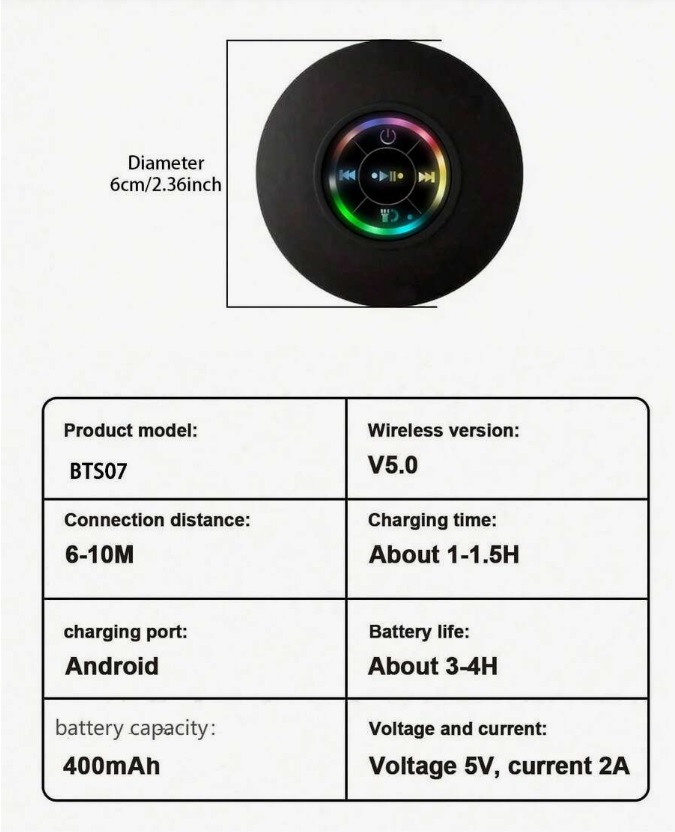 LED világítású vízálló fürdőszobai Bluetooth hangszóró nagy tapadókoronggal